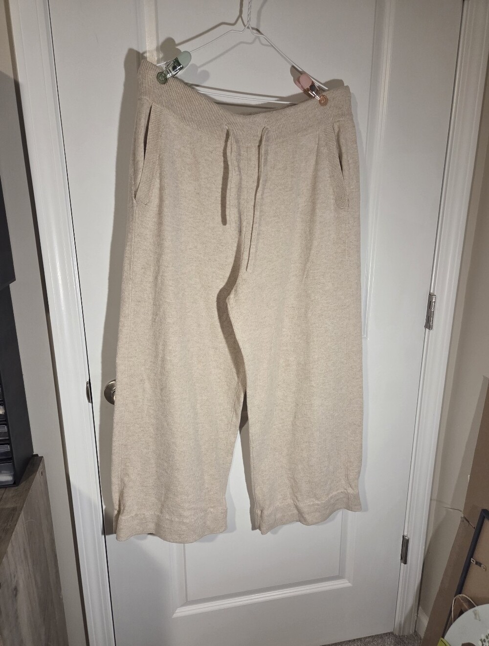 Eberjey Beige Cozy Wide-Leg Knit Lounge Pants
